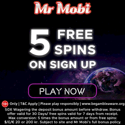 Mr Mobi Casino 50 free spins NDB and 100% up to £200 bonus